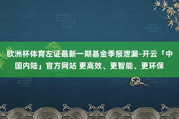 欧洲杯体育左证最新一期基金季报泄漏-开云「中国内陆」官方网站 更高效、更智能、更环保