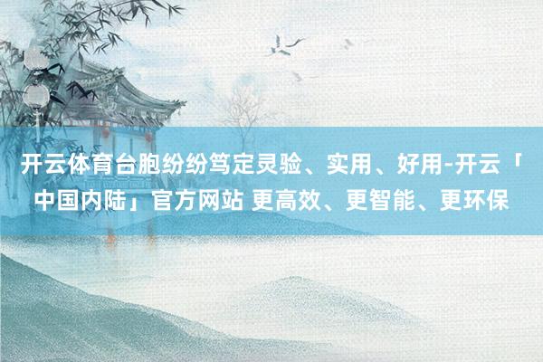 开云体育台胞纷纷笃定灵验、实用、好用-开云「中国内陆」官方网站 更高效、更智能、更环保